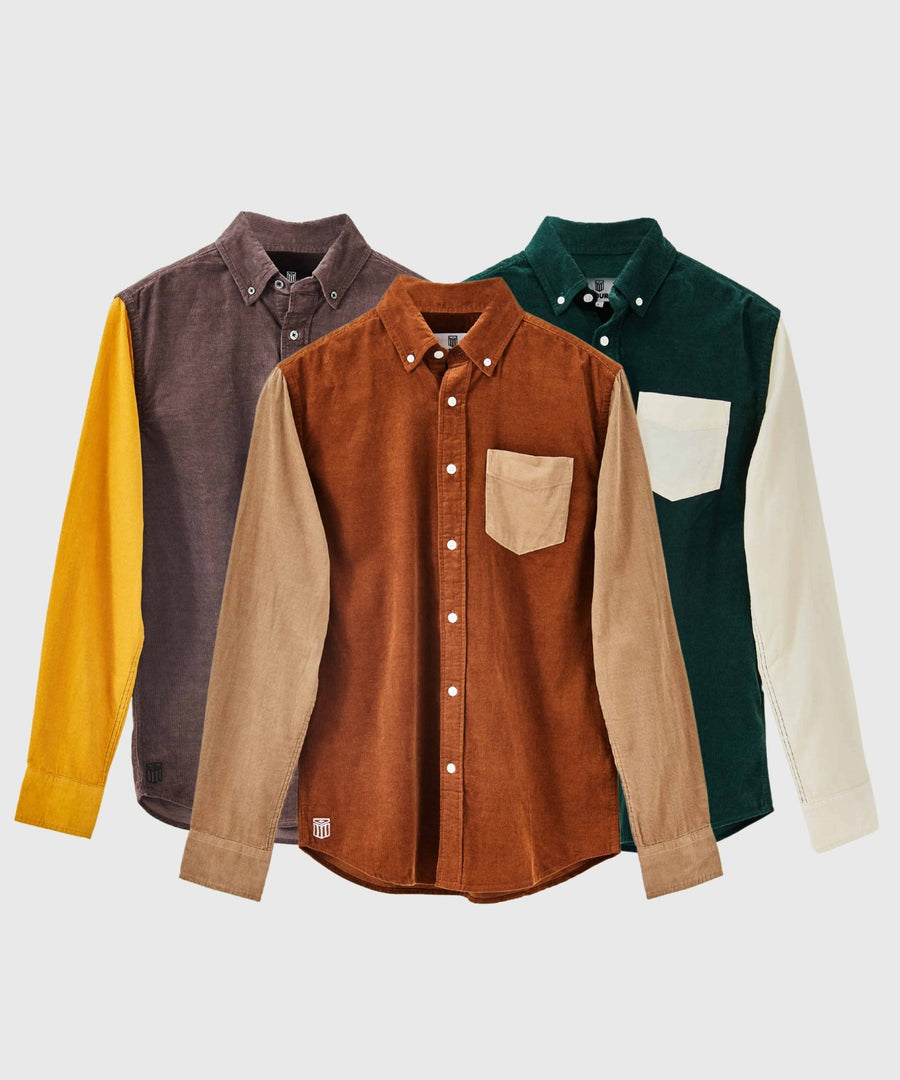 The C/B Shirts 3-Pack | Shadow/Ginger + Bonsai/Ivory + Pecan/Taupe - Cordurry